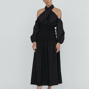 CIAO LUCIA BLACK COTTON CLIO MIDI SKIRT